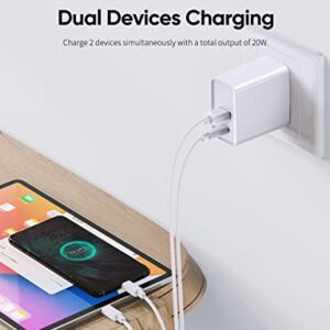 USB C Wall Charger, Dual Port 20W PD & QC 3.0 Fast Charging Block Plug Adapter Type C USB Charger Brick Compatible with iPhone 14/13/ 13 Pro Max/12/11 Pro Max, iPhone Xs/XR/X, Galaxy, Android