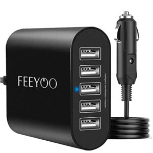 usb car charger multiple ports, 45w 5-ports quick charge car charger adapter,12v-24v cigarette lighter adapter multi usb auto splitter fast charging for iphone & android,samsung galaxy s10 s9 plus