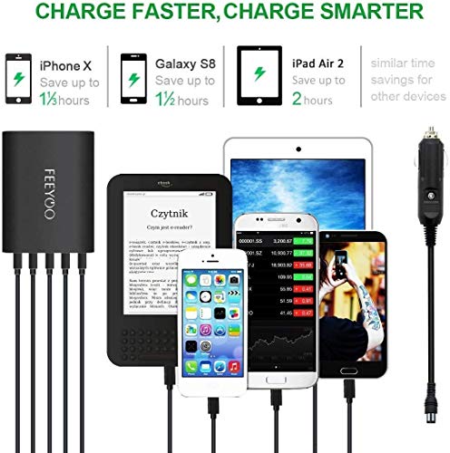 USB Car Charger Multiple Ports, 45W 5-Ports Quick Charge Car Charger Adapter,12V-24V Cigarette Lighter Adapter Multi USB Auto Splitter Fast Charging for iPhone & Android,Samsung Galaxy S10 S9 Plus