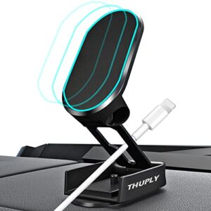 thuply magnetic phone holder for car foldable car mount multifunctional 360° rotation, car dashboard phone holder magnetic car phone holder [black] for iphone all smartphones