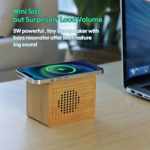 Bluetooth Speaker with Wireless Charger, 10W Fast Wireless Charging, 12-Hour Playtime, Handmade bamboo speakers, Small and portable, HD Sound and Bass for iPhone ipad Android Smart Devices and More