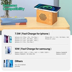 Bluetooth Speaker with Wireless Charger, 10W Fast Wireless Charging, 12-Hour Playtime, Handmade bamboo speakers, Small and portable, HD Sound and Bass for iPhone ipad Android Smart Devices and More