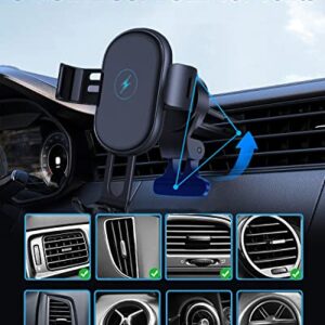 BOYUXON Wireless Car Charger Mount, Auto-Clamping Air Vent Car Phone Holder, 15W Fast Charging Phone Holder.Compatible with iPhone 14 13 12 11 Pro/Pro Max/XR/XS/X.Samsung S22/S21/S20/Note 20/10.