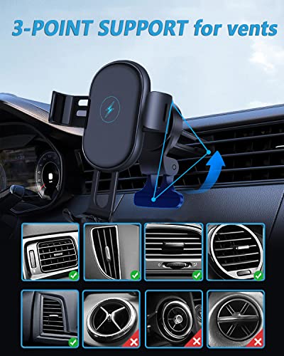 BOYUXON Wireless Car Charger Mount, Auto-Clamping Air Vent Car Phone Holder, 15W Fast Charging Phone Holder.Compatible with iPhone 14 13 12 11 Pro/Pro Max/XR/XS/X.Samsung S22/S21/S20/Note 20/10.