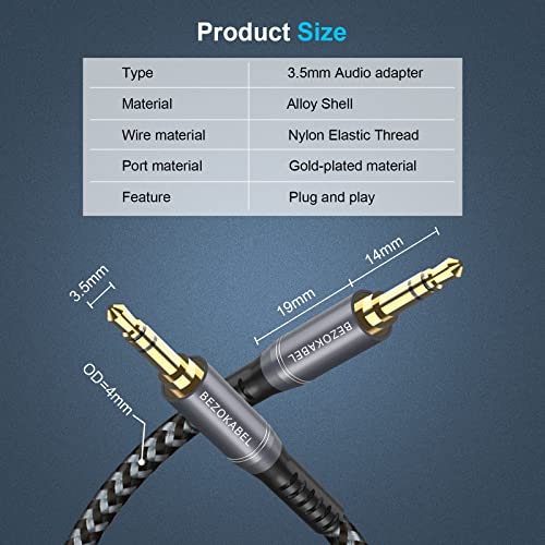 3.5mm Audio Cable, Audio Cable Male to Male 4ft, BEZOKABLE Nylon Braided Aux Cable Auxiliary Cable Hi-fi Sound for Car, Headphones, Home Stereos, Speakers, Tablets, iPhone iPad