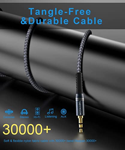 3.5mm Audio Cable, Audio Cable Male to Male 4ft, BEZOKABLE Nylon Braided Aux Cable Auxiliary Cable Hi-fi Sound for Car, Headphones, Home Stereos, Speakers, Tablets, iPhone iPad