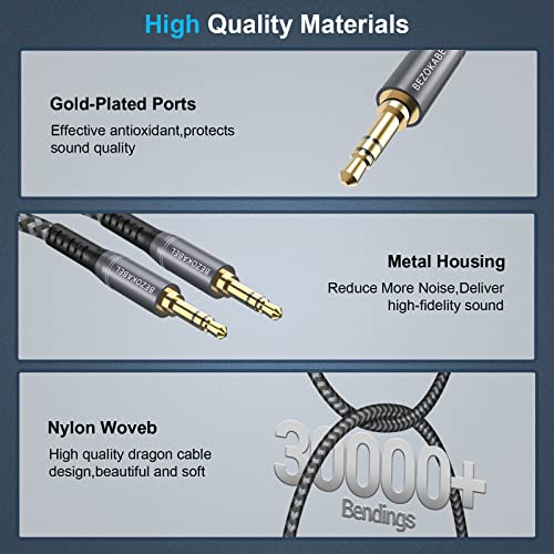 3.5mm Audio Cable, Audio Cable Male to Male 4ft, BEZOKABLE Nylon Braided Aux Cable Auxiliary Cable Hi-fi Sound for Car, Headphones, Home Stereos, Speakers, Tablets, iPhone iPad