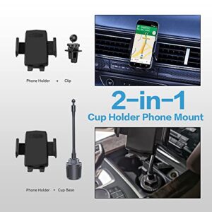 2-in-1 Cup Holder Phone Mount,Cup Holder Cradle for Cell Phone Universal Adjustable Gooseneck Cup Phone Holder,Cup Holder Phone Holder,No Shaking & Stable & Adjustable Pole,Fit for All 4"-7" Phones