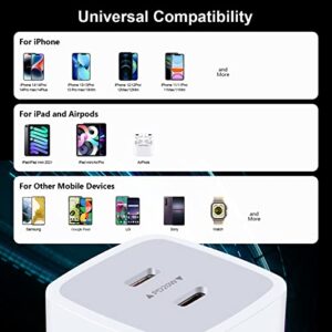 USB C Block,Sicodo 40W Dual USB C Wall Charger,2-Port PD 3.0 20W USB C Cube Power Adapter for iPhone 14/14 Pro/14 Pro Max/13/12/11/X Plus,Samsung Galaxy S23 Ultra,S22,S21,Pixel 7Pro/7,USB C Wall Plug