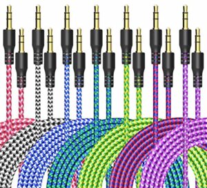 umecore aux cord for car, 7 pack 3.5mm auxiliary audio cable, stereo aux cable with flexible nylon braided cords for car ipad iphone samsung galaxy google pixel tablet pc headphone speaker mic
