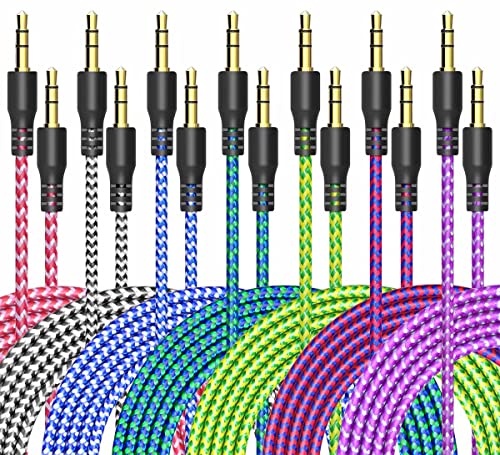 UMECORE AUX Cord for Car, 7 Pack 3.5mm Auxiliary Audio Cable, Stereo AUX Cable with Flexible Nylon Braided Cords for Car iPad iPhone Samsung Galaxy Google Pixel Tablet PC Headphone Speaker Mic