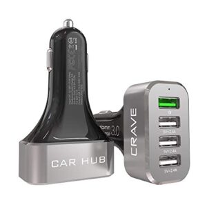 crave carhub 54w 4 port usb car charger, qualcomm quick charge 3.0 – black