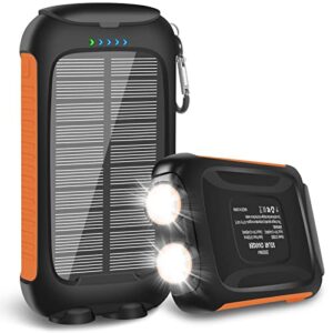 solar charger 20000mah solar power bank portable charger external battery pack usb c input/output port waterproof solar panel charger with dual led flashlights for ios, android and outdoor camping