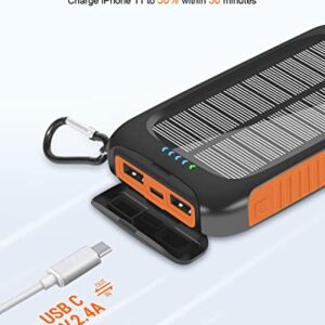 Solar Charger 20000mAh Solar Power Bank Portable Charger External Battery Pack USB C Input/Output Port Waterproof Solar Panel Charger with Dual LED Flashlights for iOS, Android and Outdoor Camping