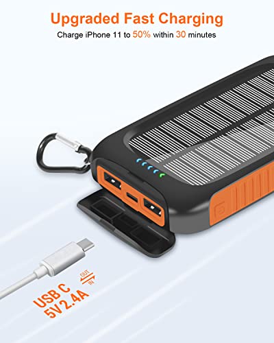 Solar Charger 20000mAh Solar Power Bank Portable Charger External Battery Pack USB C Input/Output Port Waterproof Solar Panel Charger with Dual LED Flashlights for iOS, Android and Outdoor Camping