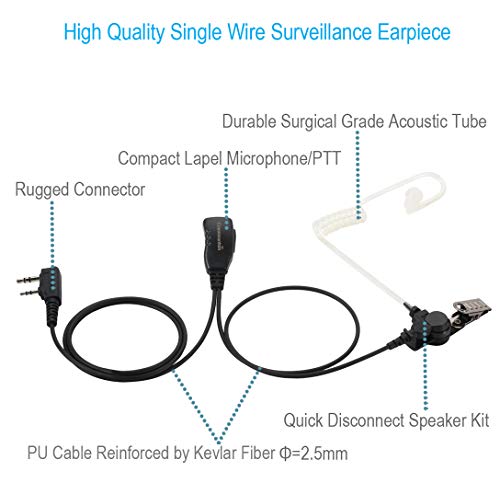 Commountain Single Wire Earpiece Compatible with Baofeng Radios BF-F8HP BF-F9 UV-82 UV-82HP UV-82C UV-5R UV-5R5 UV-5RA UV-5RE UV-5X3 and Kenwood BTECH Retevis Radios, Acoustic Tube Headset