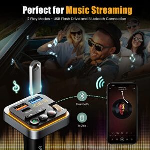 LENCENT Bluetooth 5.0 FM Transmitter for Car, [PD 20W + QC 3.0] USB Charger Music Radio Adapter, Wireless Microphone &HiFi Bass Sound, Supports Hands-Free Siri Google Assistant