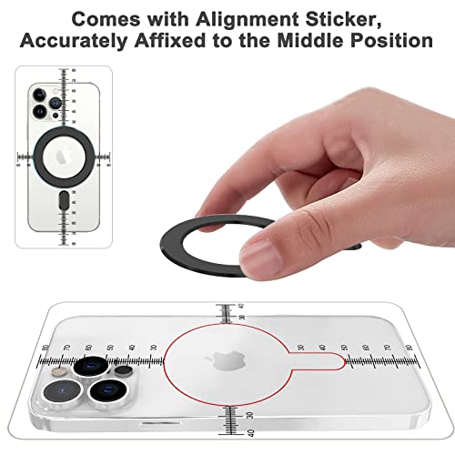 Magnetic Universal Rings with Sticker, 2 PCS Magsafe Sticker Magnet Conversion Rings for Magsafe Accessories & Wireless Charger Compatible with iPhone 14/13/12/11 Pro Max, Samsung Galaxy S22, (Black)