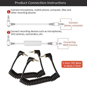 Aukeer 3.5mm Audio Cable, 2-Pack 30cm Mini Coiled 3.5mm Headphone Cable, 90 Degree 1/8" 3.5mm TRS Jack Male to Male Stereo Aux Audio Coiled Cord (Up to 50cm)