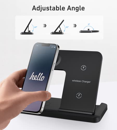 Wireless Charger, 4 in 1 Fast Charging Station Stand Compatible with iPhone 13/12/11/Pro/XS/XR/X/SE/8, 18W Charger Dock for Apple Watch 7/6/SE/5/4/3/AirPods Series/Apple Pencil 1st (Black)