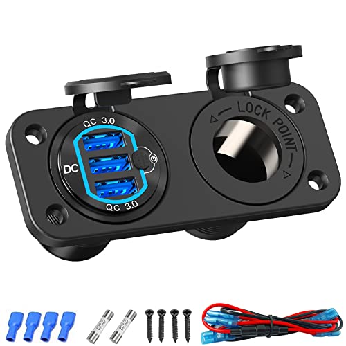 12 Volt USB Outlet Cigarette Lighter Socket: Ouffun Aluminum Metal 54W Multi QC3.0 Car USB Port with Power Switch DC 200W Waterproof Plug Car 12V Socket Charger Outlet Panel for Car Boat Marine RV ect