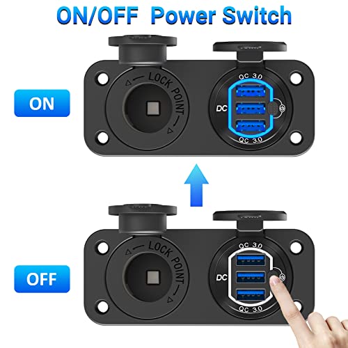 12 Volt USB Outlet Cigarette Lighter Socket: Ouffun Aluminum Metal 54W Multi QC3.0 Car USB Port with Power Switch DC 200W Waterproof Plug Car 12V Socket Charger Outlet Panel for Car Boat Marine RV ect