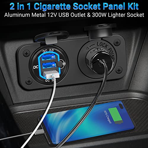 12 Volt USB Outlet Cigarette Lighter Socket: Ouffun Aluminum Metal 54W Multi QC3.0 Car USB Port with Power Switch DC 200W Waterproof Plug Car 12V Socket Charger Outlet Panel for Car Boat Marine RV ect