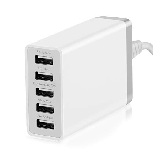 Desktop 5 Port USB Wall Charger 40W 8A, USB Hub Charging Station for Multiple Devices, Protable Multi Port USB Charger for Cell Phone x 8 8 Plus Pro, Pad, Android Smart Phone and More