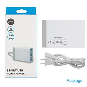 Desktop 5 Port USB Wall Charger 40W 8A, USB Hub Charging Station for Multiple Devices, Protable Multi Port USB Charger for Cell Phone x 8 8 Plus Pro, Pad, Android Smart Phone and More