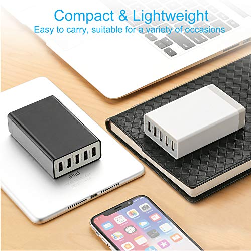 Desktop 5 Port USB Wall Charger 40W 8A, USB Hub Charging Station for Multiple Devices, Protable Multi Port USB Charger for Cell Phone x 8 8 Plus Pro, Pad, Android Smart Phone and More