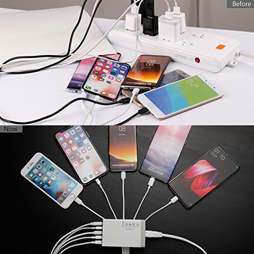 Desktop 5 Port USB Wall Charger 40W 8A, USB Hub Charging Station for Multiple Devices, Protable Multi Port USB Charger for Cell Phone x 8 8 Plus Pro, Pad, Android Smart Phone and More