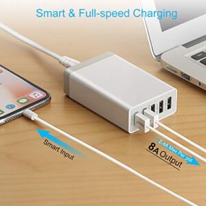 Desktop 5 Port USB Wall Charger 40W 8A, USB Hub Charging Station for Multiple Devices, Protable Multi Port USB Charger for Cell Phone x 8 8 Plus Pro, Pad, Android Smart Phone and More