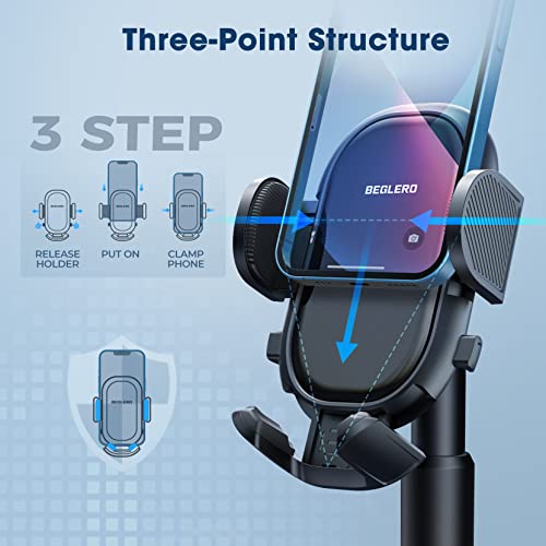 Beglero Cup Holder Phone Mount: Adjustable Height Cup Phone Holder for Car, Universal Extendable Cup Base, Pull-Down Support Feet Car Phone Holder Compatible with iPhone, Samsung, all 4.5-7inch Phones