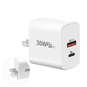usb wall charger for iphone, upgraded 30w dual port fast charger block, foldable plug wall type c charger for iphone 13/12/11 pro max mini ipad watch switch macbook air google pixel 6 samsung galaxy