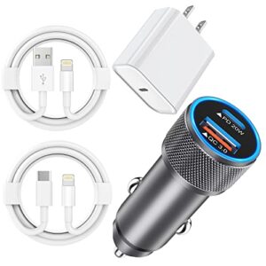 iphone 13 fast car charger kit,dual 38w【apple mfi certified】 usb c fast charging car iphone wall charger adapter block with 2pack qc&pd3.0 lightning cable for iphone 14 pro max/13/12/11/xs/xr/8/ipad