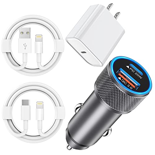 iPhone 13 Fast Car Charger Kit,Dual 38W【Apple MFi Certified】 USB C Fast Charging Car iPhone Wall Charger Adapter Block with 2Pack QC&PD3.0 Lightning Cable for iPhone 14 Pro Max/13/12/11/Xs/XR/8/iPad