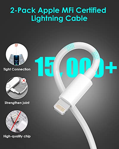 iPhone 13 Fast Car Charger Kit,Dual 38W【Apple MFi Certified】 USB C Fast Charging Car iPhone Wall Charger Adapter Block with 2Pack QC&PD3.0 Lightning Cable for iPhone 14 Pro Max/13/12/11/Xs/XR/8/iPad