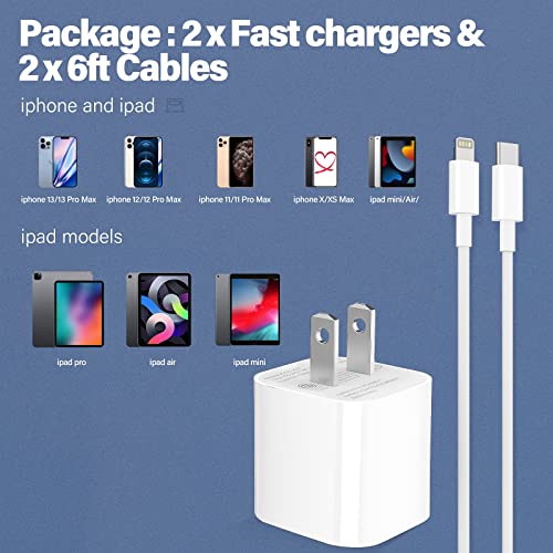 iPhone 13 14 Charger,【Apple MFi Certified】20W PD USB C Fast Charger Block 2PACK with 6FT Type C to Lightning Cable for iPhone 14 Pro Max/14 Pro/13 Pro Max/12 ProMax/11/Xs/X/iPad Pro/Air2 Wall Charging