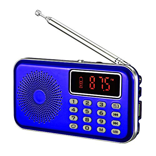 YMDJL Portable AM FM Radio with Bluetooth Speaker and SD Card Player,MP3 Player with Headphones Socket,Auto Scan Save,Rechargeable Battery Transistor Radio (Blue)