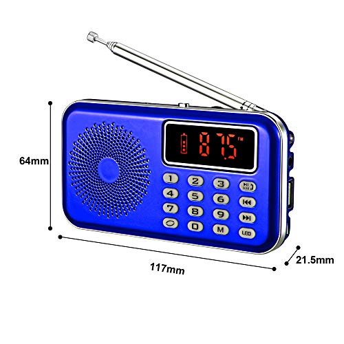 YMDJL Portable AM FM Radio with Bluetooth Speaker and SD Card Player,MP3 Player with Headphones Socket,Auto Scan Save,Rechargeable Battery Transistor Radio (Blue)