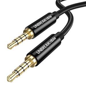unbreakcable 3.5mm aux cable with mic/microphone (3.9ft, hi-fi stereo) audio cord auxiliary cable male to male trrs jack for iphone, ipad, samsung, tablet, car home stereos, sony headphones, speaker