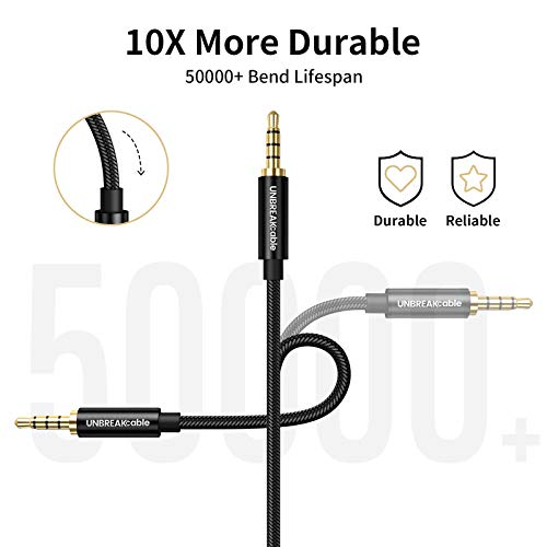 UNBREAKcable 3.5mm AUX Cable with Mic/Microphone (3.9FT, Hi-Fi Stereo) Audio Cord Auxiliary Cable Male to Male TRRS Jack for iPhone, iPad, Samsung, Tablet, Car Home Stereos, Sony Headphones, Speaker