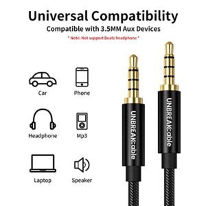 UNBREAKcable 3.5mm AUX Cable with Mic/Microphone (3.9FT, Hi-Fi Stereo) Audio Cord Auxiliary Cable Male to Male TRRS Jack for iPhone, iPad, Samsung, Tablet, Car Home Stereos, Sony Headphones, Speaker