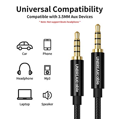 UNBREAKcable 3.5mm AUX Cable with Mic/Microphone (3.9FT, Hi-Fi Stereo) Audio Cord Auxiliary Cable Male to Male TRRS Jack for iPhone, iPad, Samsung, Tablet, Car Home Stereos, Sony Headphones, Speaker