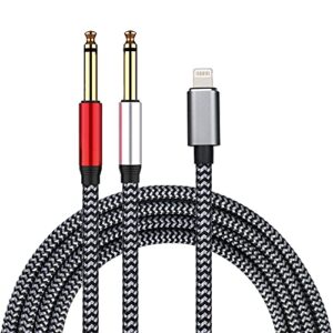 lightning to dual 6.35mm 1/4″ ts mono stereo y-cable splitter lightning to dual 1/4 inch audio cable compatible for iphone12/11/x/xs/xr/8/7/ipad,amplifier, speaker, headphone, mixing console 6.6feet