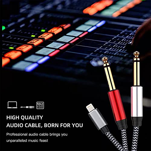 Lightning to Dual 6.35mm 1/4" TS Mono Stereo Y-Cable Splitter Lightning to Dual 1/4 inch Audio Cable Compatible for iPhone12/11/X/XS/XR/8/7/iPad,Amplifier, Speaker, Headphone, Mixing Console 6.6Feet
