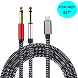 Lightning to Dual 6.35mm 1/4" TS Mono Stereo Y-Cable Splitter Lightning to Dual 1/4 inch Audio Cable Compatible for iPhone12/11/X/XS/XR/8/7/iPad,Amplifier, Speaker, Headphone, Mixing Console 6.6Feet