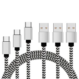 usb c cable 3 pack,6.6 ft 3a fast charge nylon usb type c cable compatible with samsung galaxy s22 s21 s20 fe ultra s10 s10+ s9 s8 plus note 20 ultra 10 9 8 a51 a71 a53 5g lg g5 g6 g7 g8 v20 (silver)