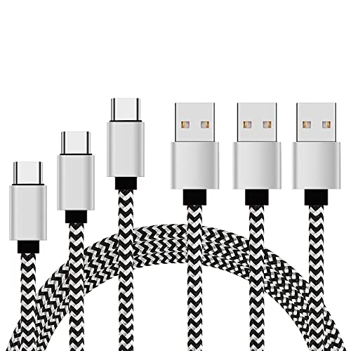 USB C Cable 3 Pack,6.6 ft 3A Fast Charge Nylon USB Type C Cable Compatible with Samsung Galaxy S22 S21 S20 FE Ultra S10 S10+ S9 S8 Plus Note 20 Ultra 10 9 8 A51 A71 A53 5G LG G5 G6 G7 G8 V20 (Silver)