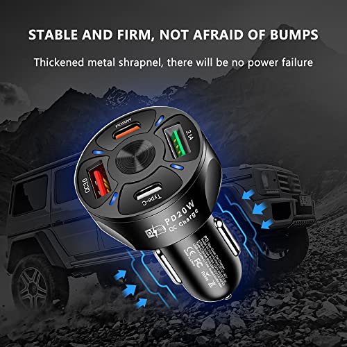 Car Charger Adapter,4 Ports USB Fast Car Charger QC3.0/PD20W/Type-c/2.1A, Smart Shunt Car Phone Charger Compatible iPhone 14 13 12 Pro Max/All Smart Phones (Black)